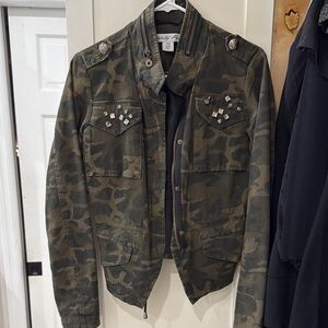 Camouflage Military Style Jacket with Studded Pockets